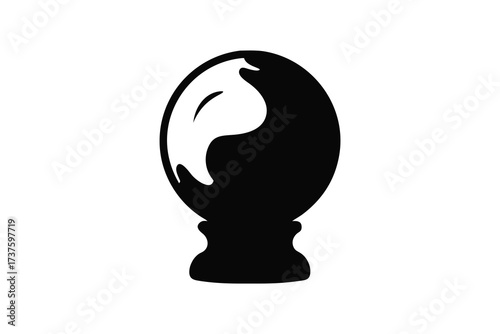 Mysterious ancient crystal ball with a swirling nebula pattern inside a mystical divination tool silhouette