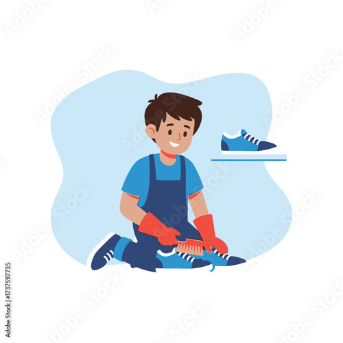 Person Cleaning Shoes Illustration A Detailed Vector Art Depiction