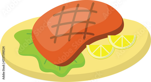 vector illustration of a meat & lemon ,  Cartoon slice of steak illustration