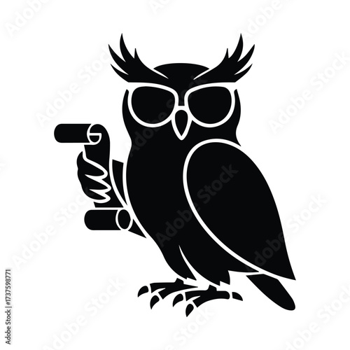 Silhouette owl holding scroll symbol of wisdom education knowledge and learning silhouette