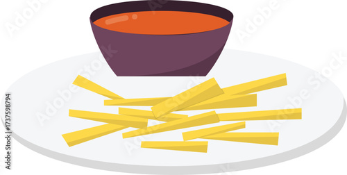 French fries & sauce , Illustration of Golden Fries with Ketchup on Transparent Background