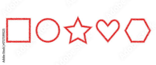 Red peppers geometric icon noise frames. Spicy powder lines borders. Vector illustration set of paprika particle in star, round grainy noise texture text boxes forms. Masala callouts shapes.