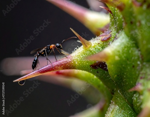 Tiny insect on prickly plant tip