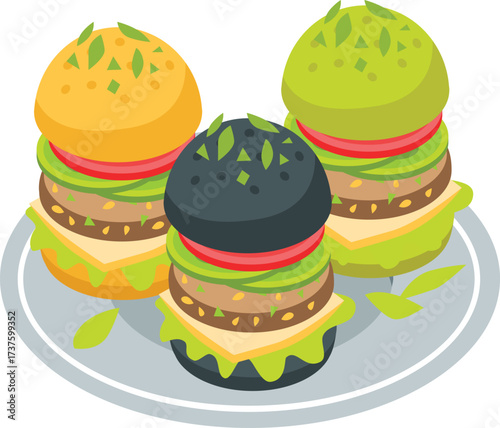 hamburger fast food collection,  Four different types of food, including a pizza, a hamburger, a cheeseburger isolated cutout on transparent background. Mockup for template product presentation.