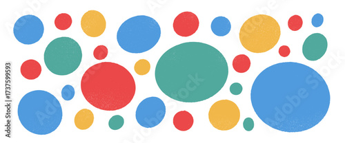 Circle playful shapes crayon set. Kids colorful chalk elements. Kindergarten funky polka dots hand drawn pattern. Vector handmade ellipse, round element collection isolated on transparent background.