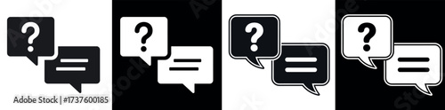 Vector icon depicting two speech bubbles with a question mark and text