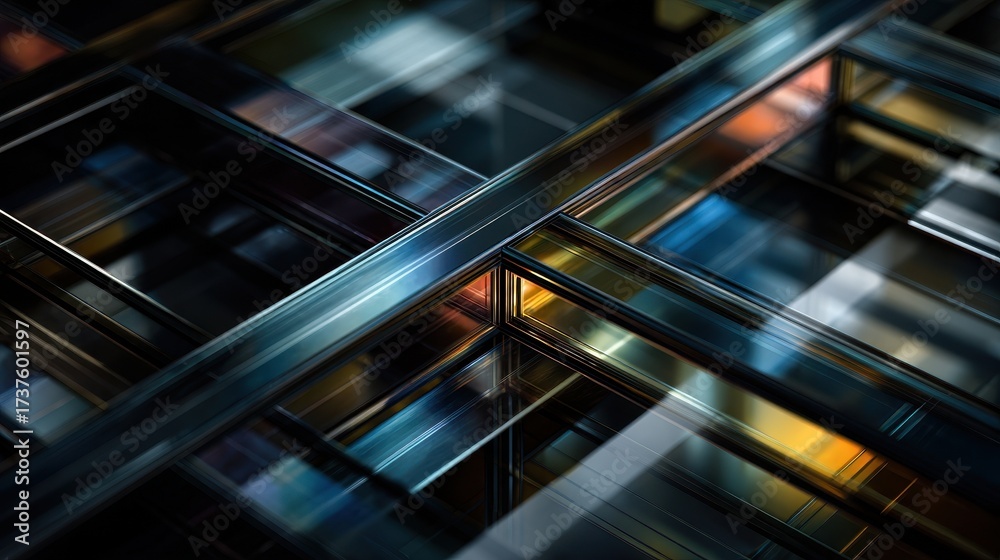 Obraz premium Closeup Abstract Geometric Pattern of Intersecting Glass and Steel