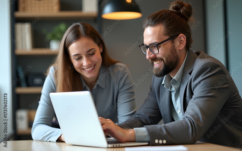© Matthew - Business professionals working together on a laptop. High quality