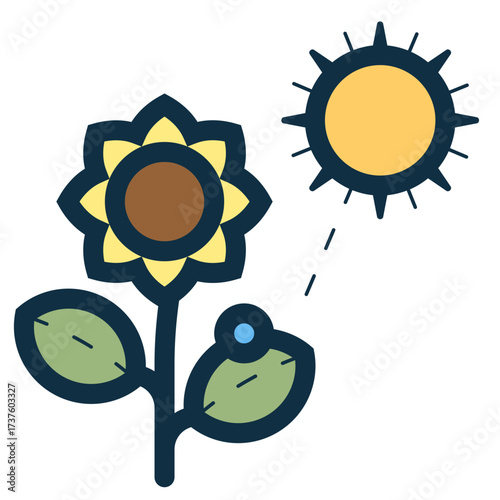sunflower plant with sunshine icon