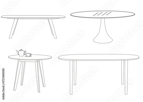 Vector set of tables for living room and dining room, modern and classic designs