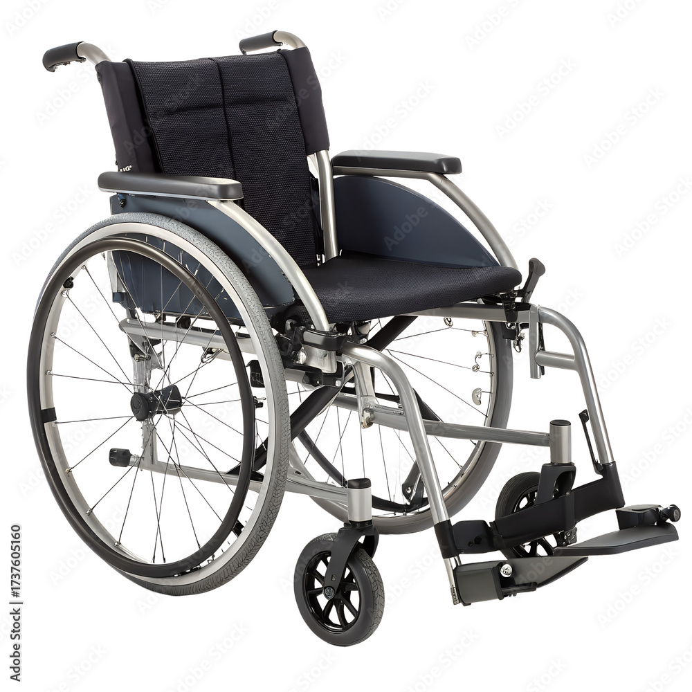 Fototapeta premium Lightweight wheelchair for mobility assistance isolated on transparent background, offering comfort and independence for users