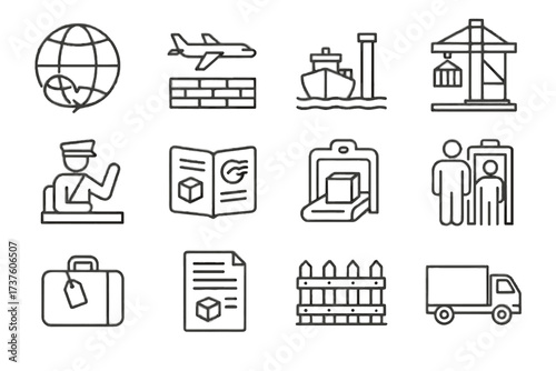 Customs truck crane document passport route vector international icons icon checkpoint suitcase