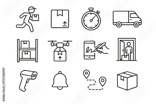 Doorstep icon stopwatch delivery vector van courier icons express signature hands barcode