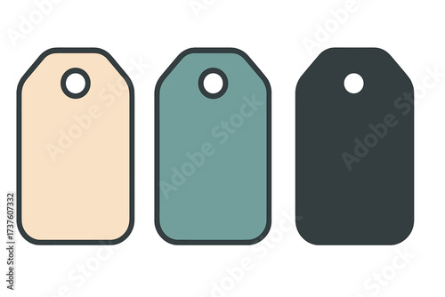Three blank price tags in different colors