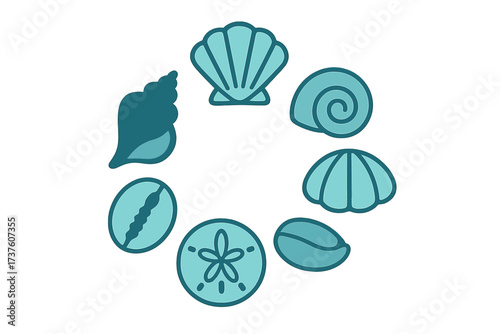 Circular arrangement of blue seashells