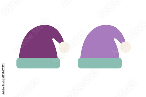 Colorful winter hats with pom-poms