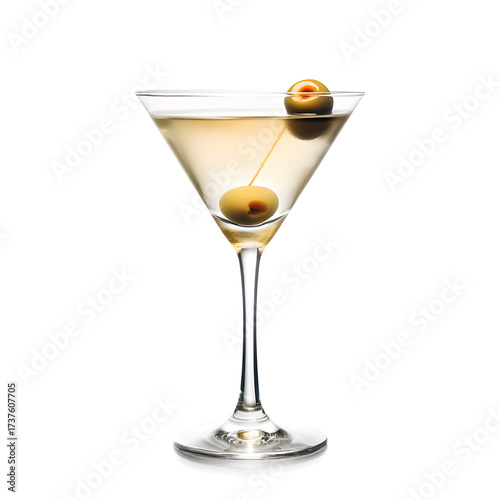 Elegant Alcoholic Beverage – Clear Martini with Olive and Pick