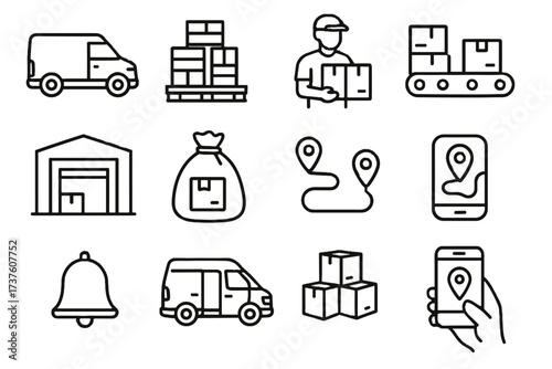 Stack notification vector tracking side open loading map dock van warehouse icon