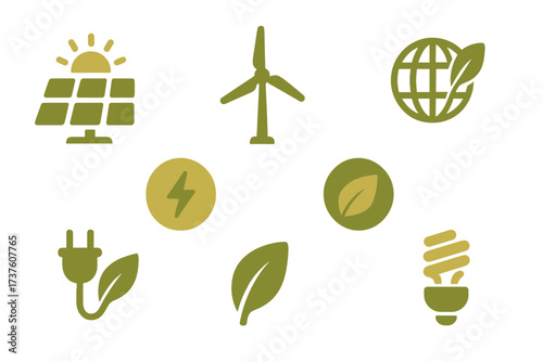 Eco-friendly renewable energy icons collection
