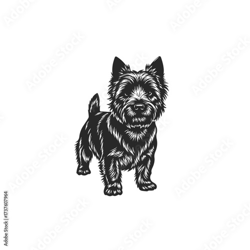 Black and White Cairn Terrier Dog Silhouette.