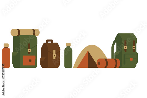 Collection of camping gear and accessories