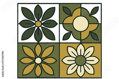Decorative floral tile design in earthy tones
