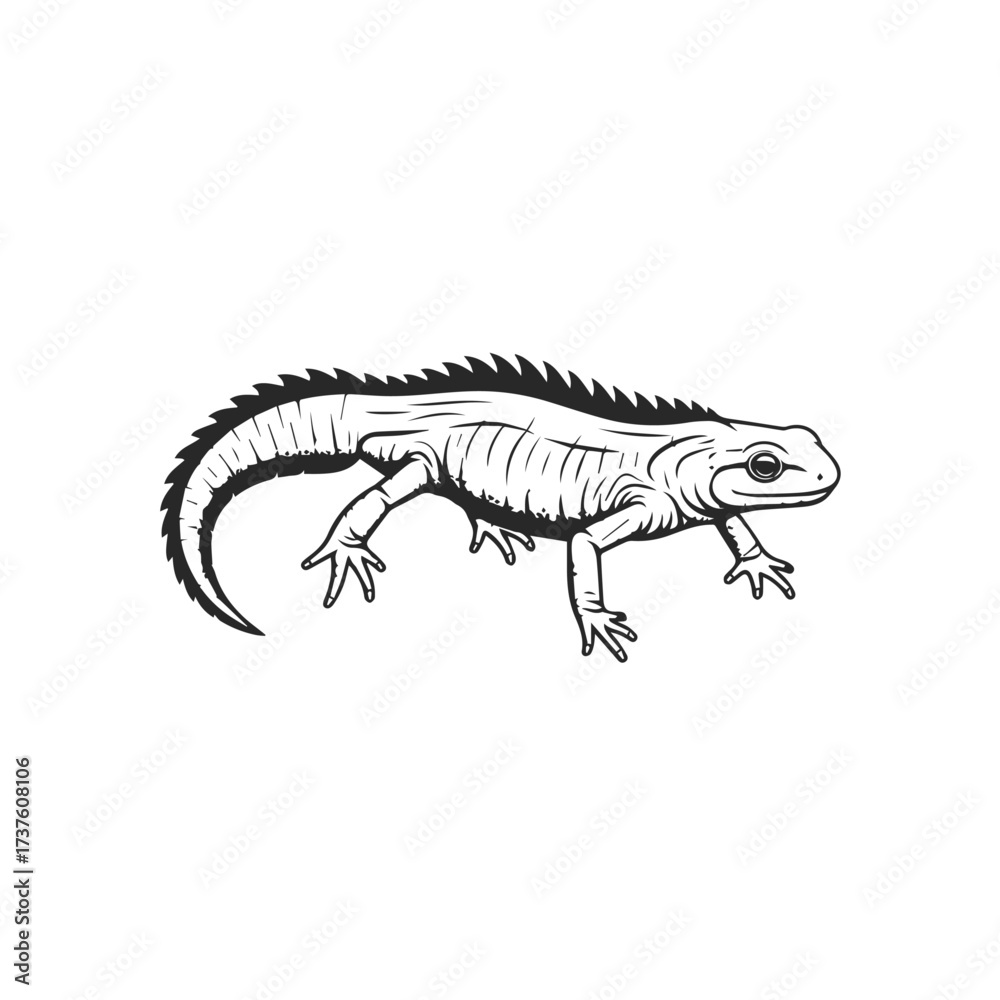 Fototapeta premium Black and White Illustration of a Lizard.