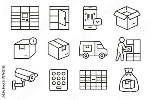 Locker automated row app vector security keypad icon van alert scanner parcel