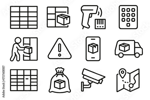 Icon units delivery camera icons bag map parcel vector van locker multiple