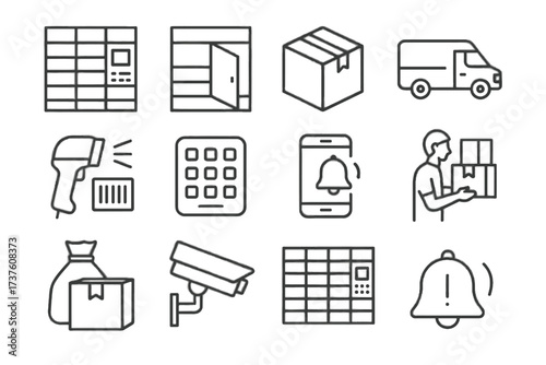 Notification van alert locker automated vector camera parcel icon unit icons compartment