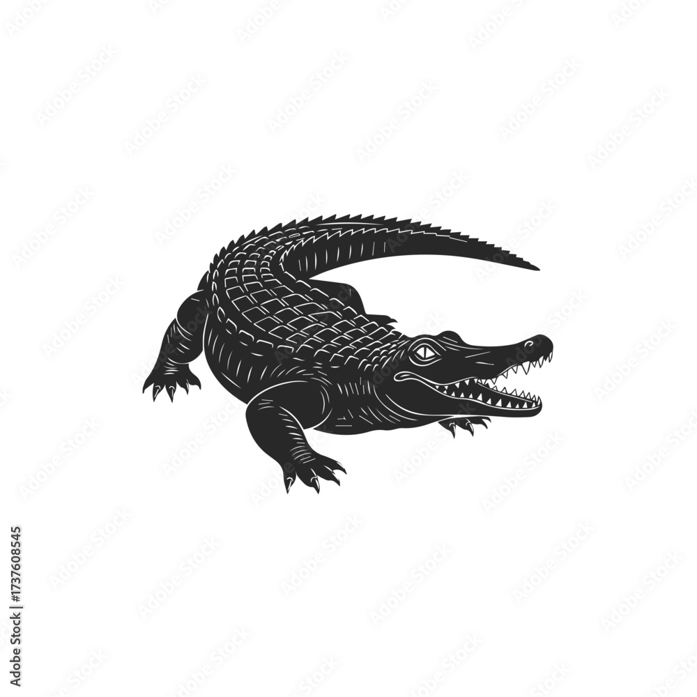 Fototapeta premium Black Silhouette of a Fierce Alligator.
