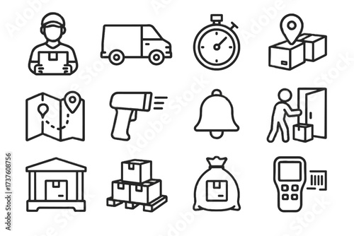 Icon barcode pallet dock stopwatch delivery gps day scanning vector same stack