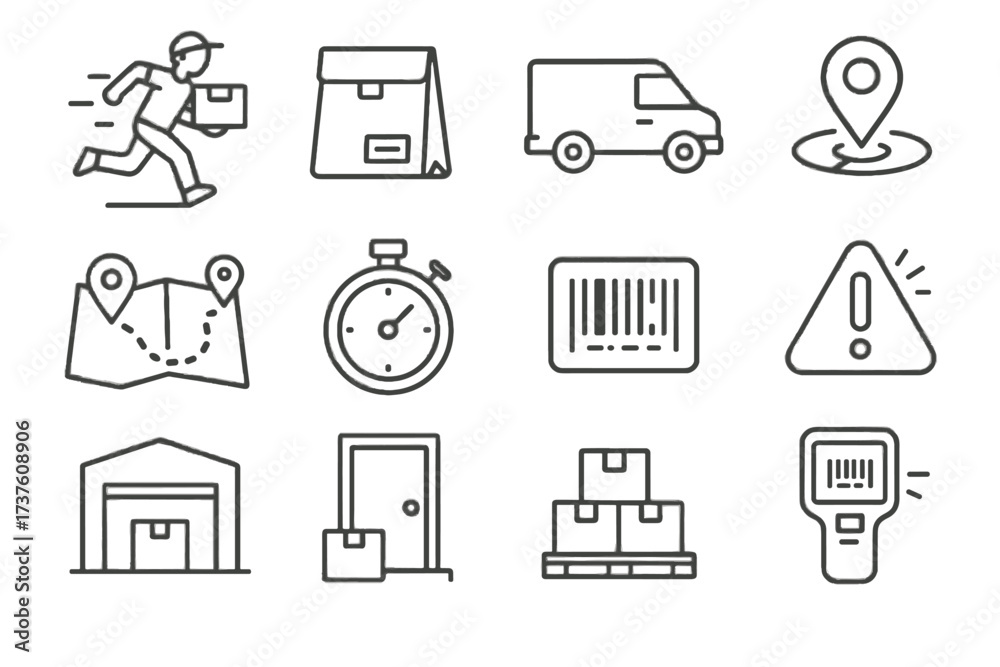 Fototapeta premium Scanning pallet notification gps label vector grid tracker icon icons device stopwatch