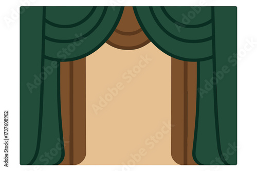 Theater stage with green curtains