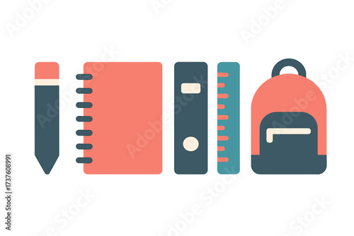 Collection of school supplies in minimalist style