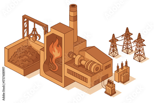 Illustration of an industrial facility with power lines