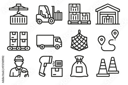 Map icons handling clipboard vector route delivery container cones icon belt conveyor