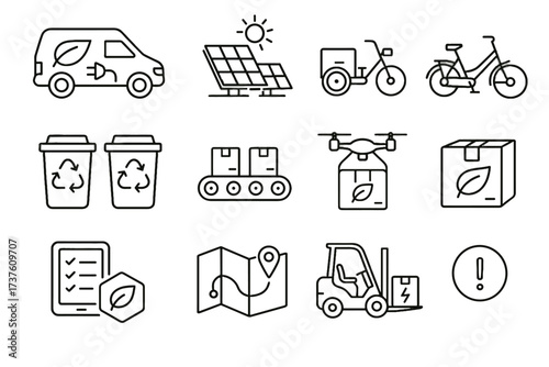 Icon solar cargo friendly forklift van vector leaf eco bike pallets delivery