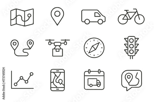 Route pin van map icons icon vector notification lines delivery cargo planner