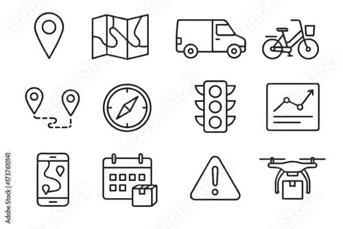 Chart alert icon icons delivery compass markers notification schedule route vector