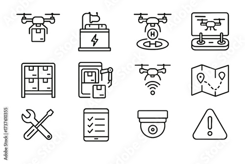 Route inventory swap package station smart drone vector icon gps alert storage