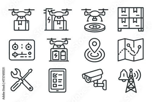 Landing tools drones battery drone icons smart storage inventory maintenance icon notification