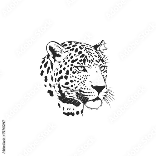 Majestic Leopard Head Illustration Black and White.
