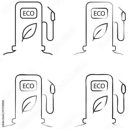 Illustration of an eco-friendly fuel pump with a leaf symbol, highlighting sustainable energy solutions and promoting environmental awareness in transportation and energy sectors