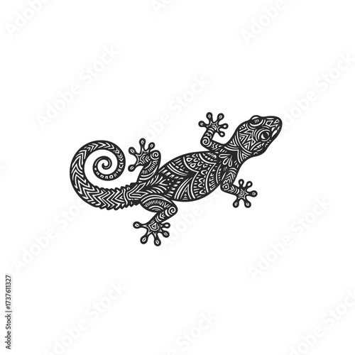 Ornate Black and White Gecko Illustration.