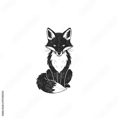 Stylized Black and White Fox Illustration.