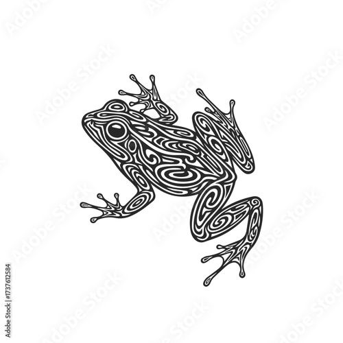 Stylized Black and White Frog Illustration.