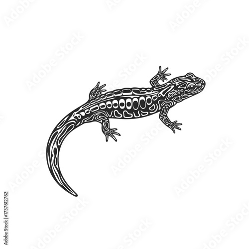Stylized Black and White Lizard Illustration.