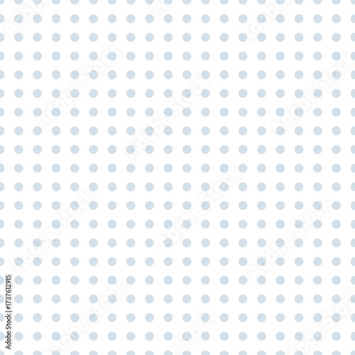 A seamless pattern featuring misty sky blue polka dots on a white grid background. Perfect for clean, soft, and minimal projects.