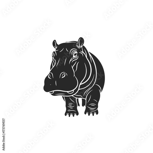 Stylized Silhouette of a Hippopotamus Standing